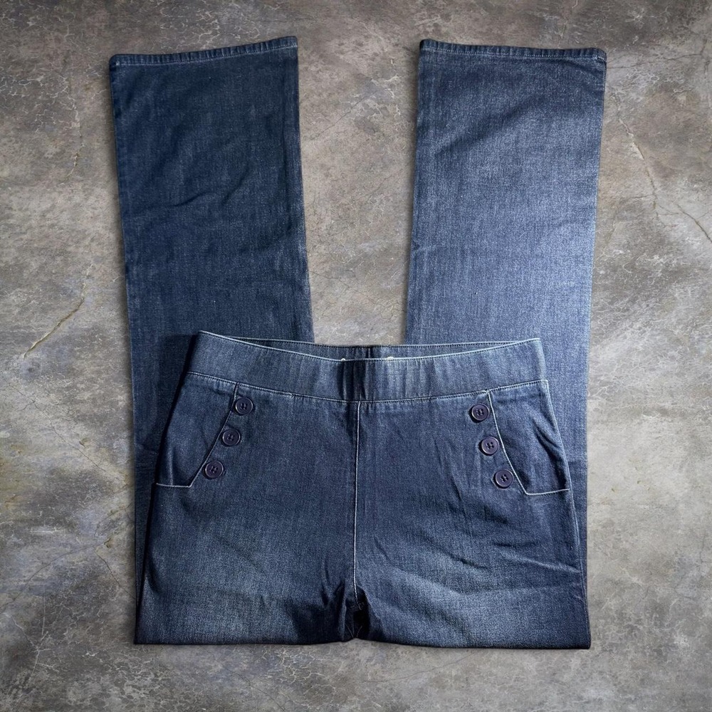 Betabrand Dark Wash Sailor Button Wide Leg Jeans Women's L